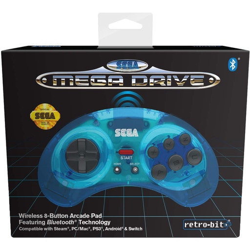 Retro-Bit SEGA Mega Drive BlueTooth Arcade Pad - Clear Blue   