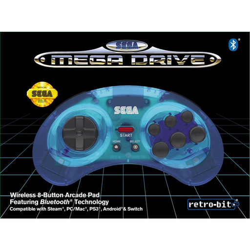 Retro-Bit SEGA Mega Drive 8-B 2.4G WL Arcade Pad - Clear Blue   